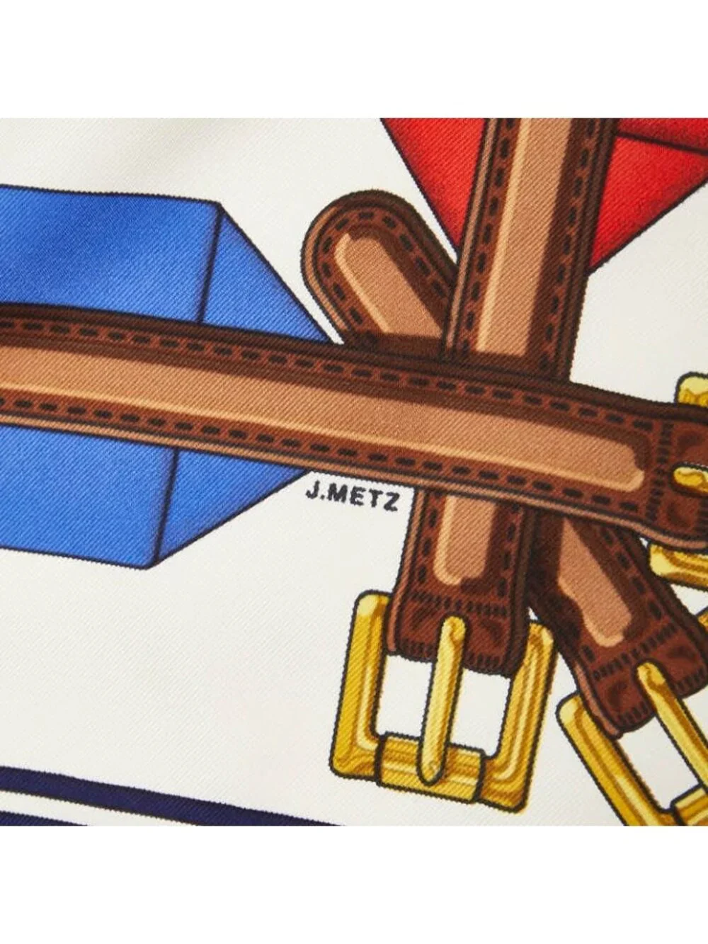 Hermes Carre 90 les Sangles Suspender Belt Scarf White Multicolor Silk